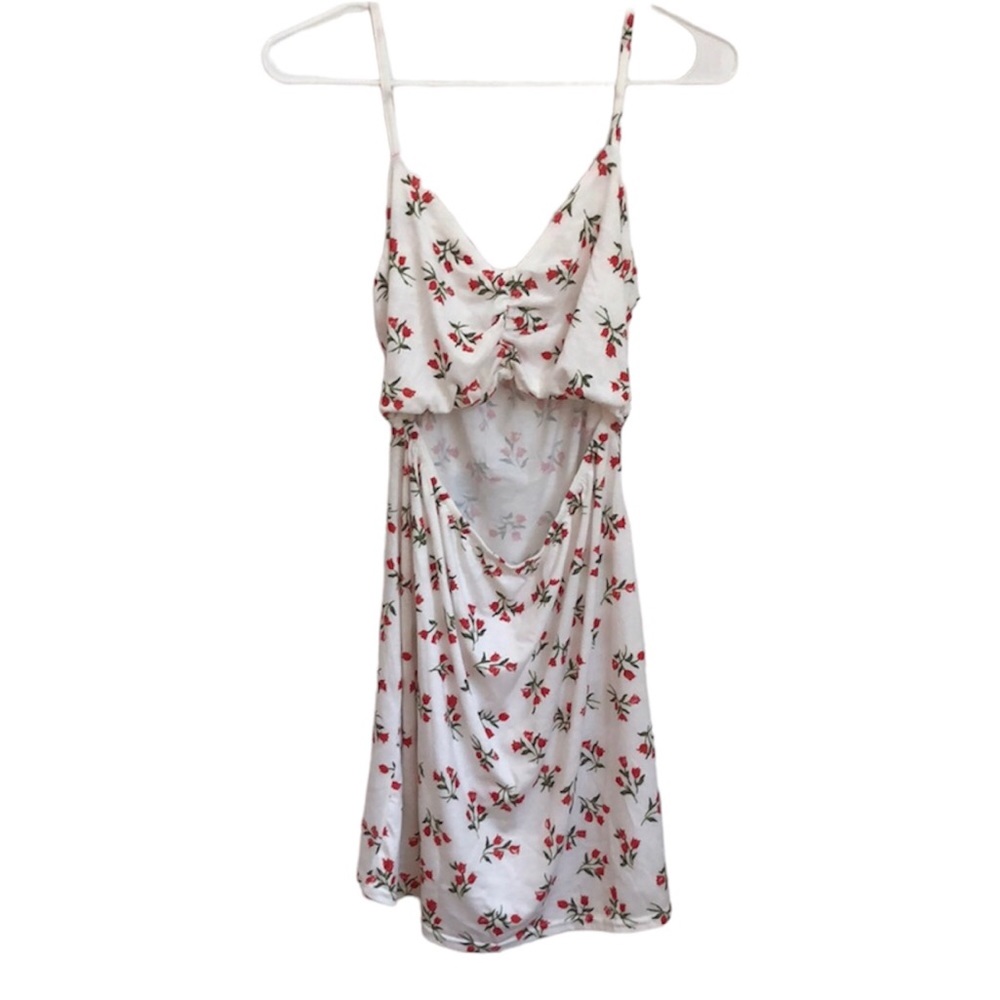 NEW Pretty little thing sz 12 red tulip floral dress midriff cut out mini dress